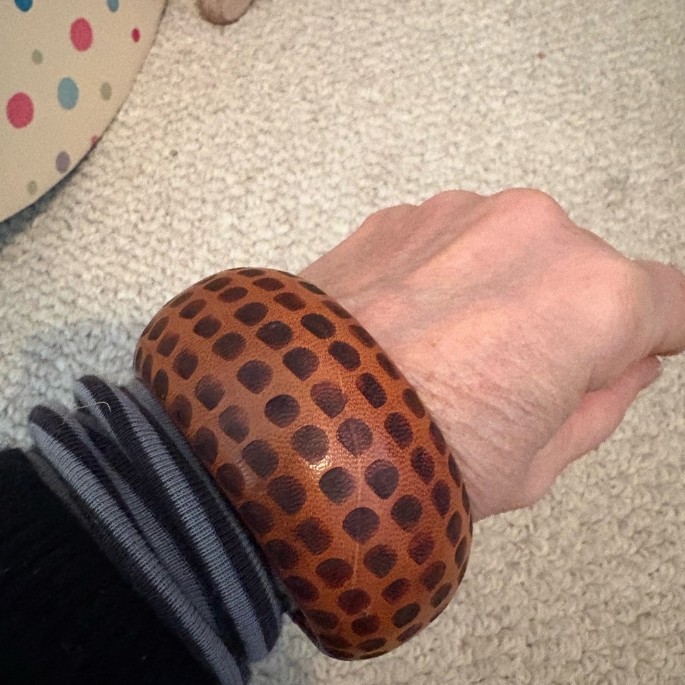 Brown And Black Patterned Leather Bangle From Ita… - image 3